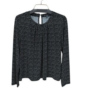 Adrianna Papell Black Blouse with White Dot Print